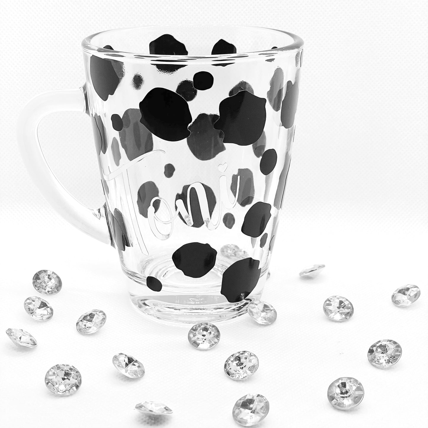 Personalised Dalmatian print glass mug